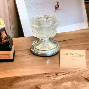 Vintage William Adams Frosted Rose Crystal Candle Holder Lotus Shaped